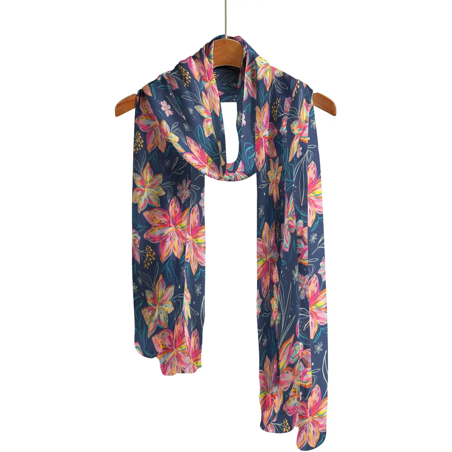 Ettavee's Bold Flowers Long Sheer Scarf – Lightweight, Elegant, Silky-Soft