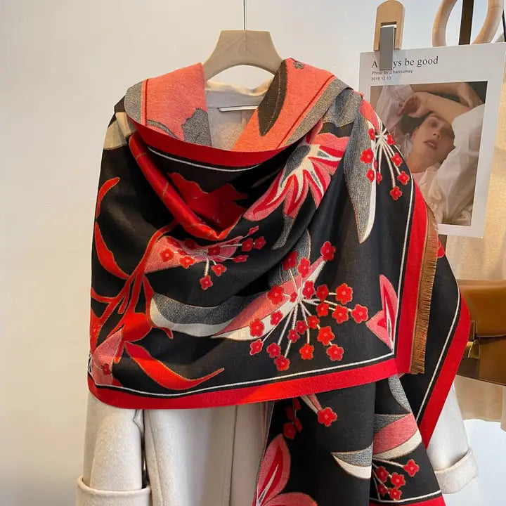 Red / Black Garden Reversible Wrap – Artisan Shawl