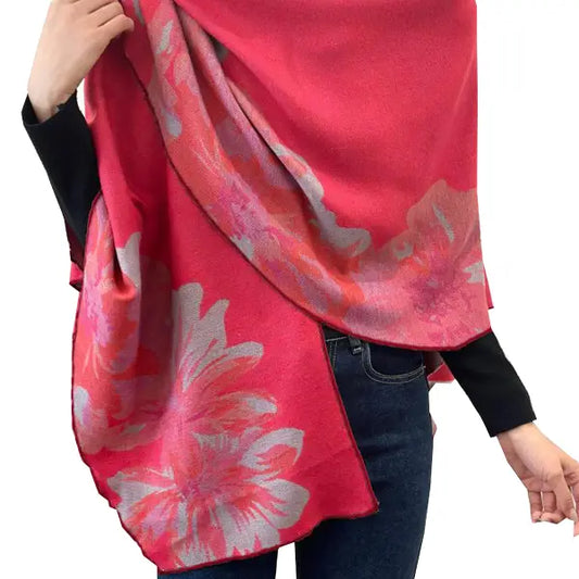 Wrap Pink / Gray Reversible Rose Short–Loop Shawl Collection