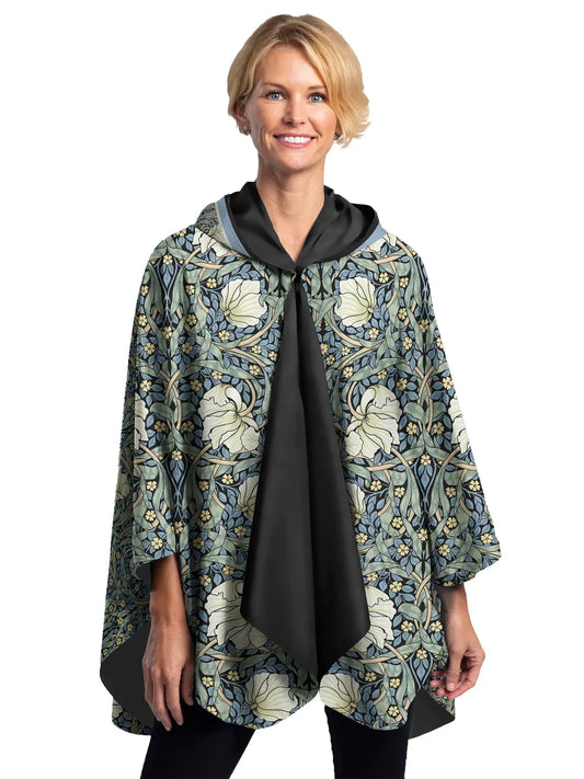 William Morris Pimpernel & Black Reversible Rain Cape Poncho – Hooded Womens Wrap