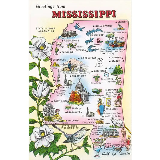 Postcard MP-175 Greetings from Mississippi Map