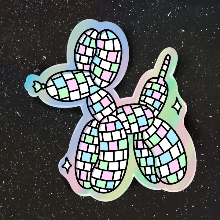 Disco Ball Balloon Dog Holographic Sticker