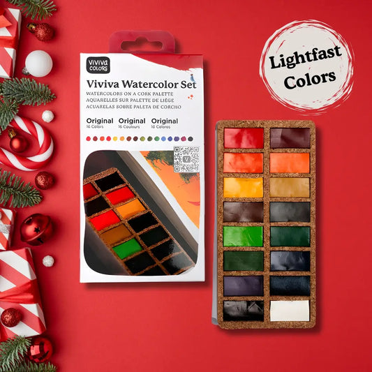 Original Pans Set - 16 Watercolors | Ecofriendly | Cork